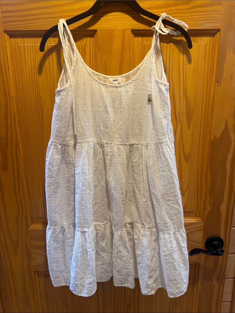 aerie White Eyelet Tie-Shoulder Mini Dress